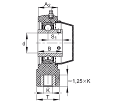 吊裝式軸承座單元 RTUEY25-TV-VA, 塑料軸承座，內(nèi)圈帶平頭螺釘?shù)耐馇蛎媲蜉S承，耐腐蝕設(shè)計(jì)，R 型密封