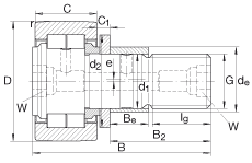 螺栓型滾輪 NUKRE35, 軸向引導(dǎo)，滿裝圓柱滾子，帶偏心擋圈，兩側(cè)迷宮密封