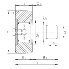 螺栓型滾輪 KR19, 軸向引導，兩側間隙密封
