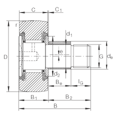 螺栓型滾輪 KRE16-PP, 軸向引導(dǎo)，帶偏心鎖圈，兩側(cè)用塑料推力平墊圈