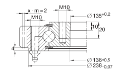 四點接觸球軸承 VA140188-V, 有外齒，兩側(cè)唇密封