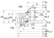 交叉滾子軸承 XSA140414-N, 標(biāo)準(zhǔn)系列 14， 外部的齒輪齒，兩側(cè)唇密封