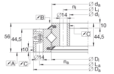 交叉滾子軸承 XSU141094, 標準系列 14， 無齒輪齒，兩側唇密封