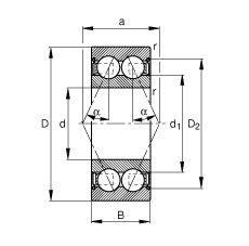 角接觸球軸承 3816-B-2Z-TVH, 雙列，雙側(cè)間隙密封，接觸角 α = 25°