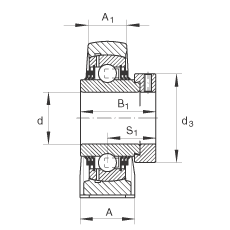 直立式軸承座單元 TASE80, 鑄鐵軸承座，帶偏心鎖圈的外球面球軸承，T 型密封