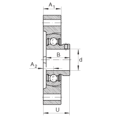 軸承座單元 FLCTEY25, 帶兩個螺栓孔的法蘭的軸承座單元，鑄鐵， 內(nèi)圈帶平頭螺釘， P 型密封，無再潤滑結構