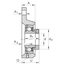 軸承座單元 PCFTR25, 帶三個螺栓孔的法蘭的軸承座單元，鑄鐵，偏心鎖圈，P型密封