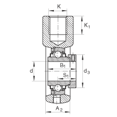 吊裝式軸承座單元 RHE35, 鑄鐵軸承座，帶偏心鎖圈的外球面球軸承，R 密封