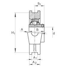 吊裝式軸承座單元 RTUEY50, 鑄鐵軸承座，內(nèi)圈帶平頭螺釘?shù)耐馇蛎媲蜉S承，R密封