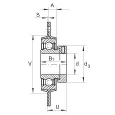 軸承座單元 RA50, 帶三個(gè)/四個(gè)螺栓孔的法蘭的軸承座單元，沖壓鋼板，偏心鎖圈，P型密封