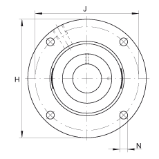 軸承座單元 RMEO100, 帶四個(gè)螺栓孔的法蘭的軸承座單元，鑄鐵，定心凸出物，偏心鎖圈，系列 63，R密封